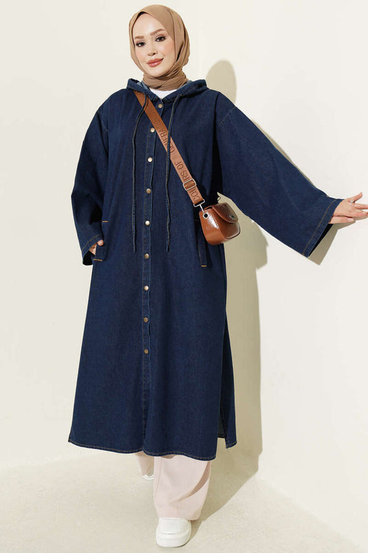 Tunika Lunga In Jeans Con Cappuccio Blu