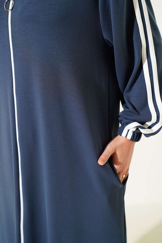 Kapüşonlu Uzun Tunik İkili Takım Füme