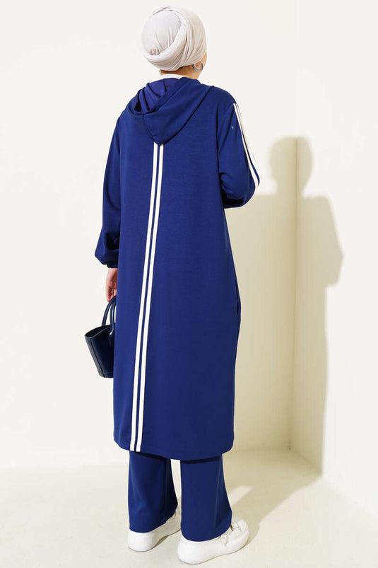 Kapüşonlu Uzun Tunik İkili Takım Lacivert