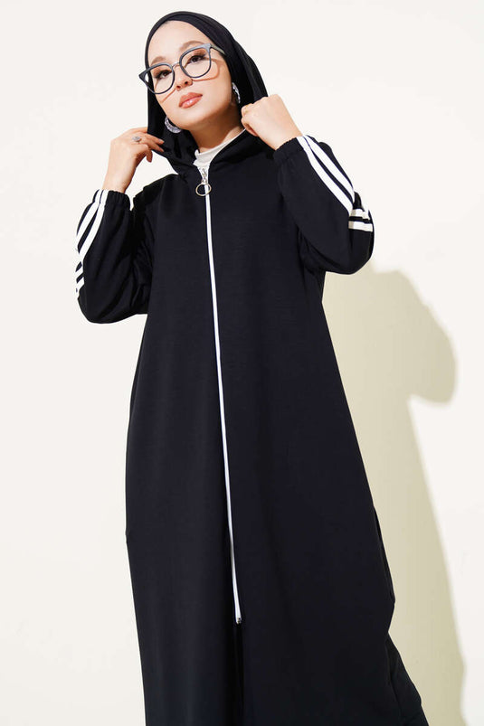 Kapüşonlu Uzun Tunik İkili Takım Siyah