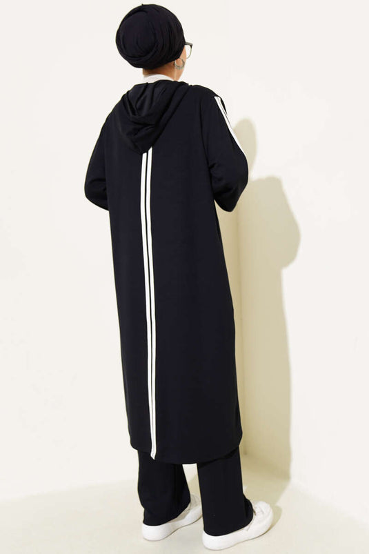 Kapüşonlu Uzun Tunik İkili Takım Siyah