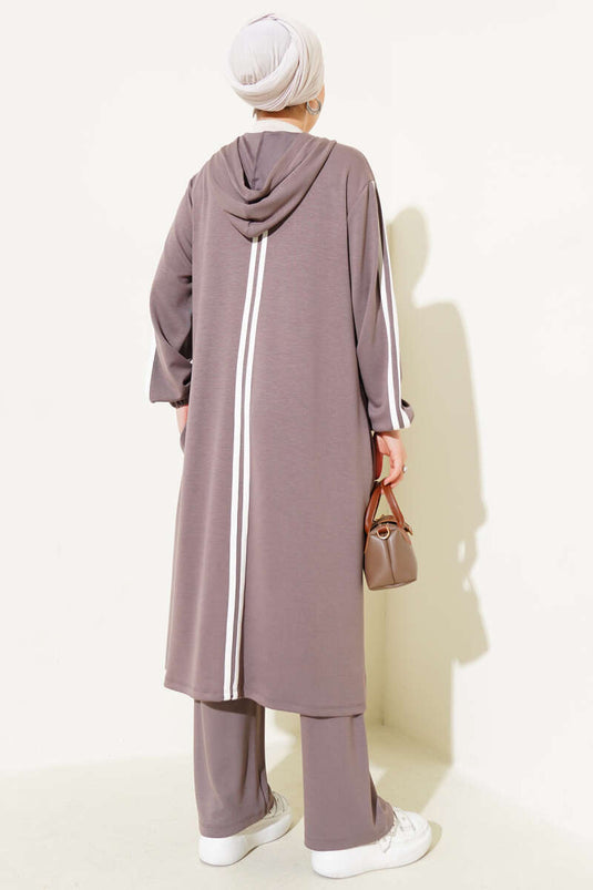 طقم تونيك طويل بغطاء للرأس من قطعتين من المنك