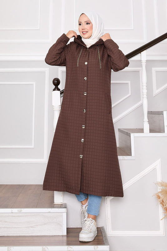 Steppmantel mit Kapuze und Taschendetails, Braun