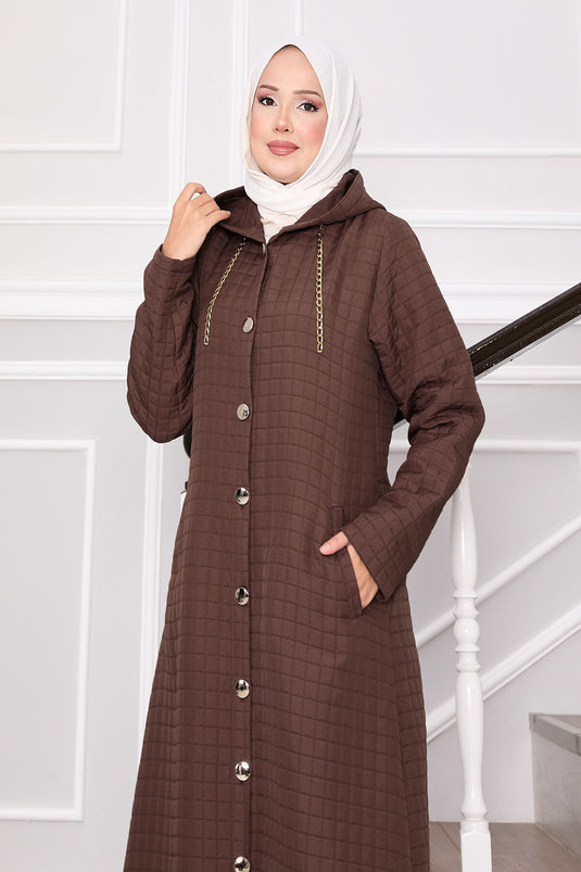 Steppmantel mit Kapuze und Taschendetails, Braun