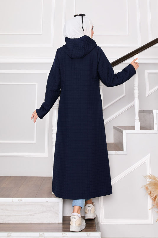 Kapüşonlu Ve Cep Detaylı Kapitone Kap Lacivert