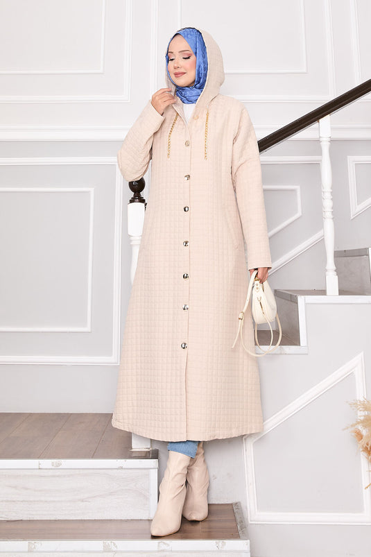Quilted Coat with Hood and Pocket Details