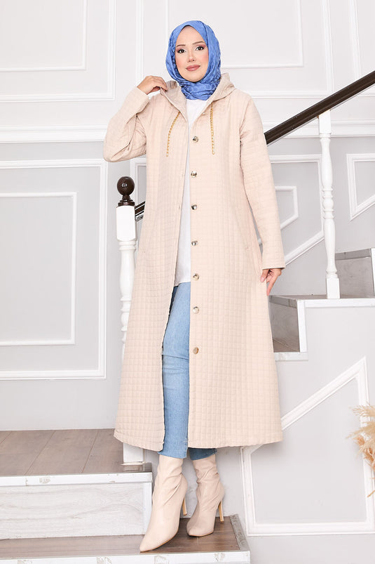 Quilted Coat with Hood and Pocket Details