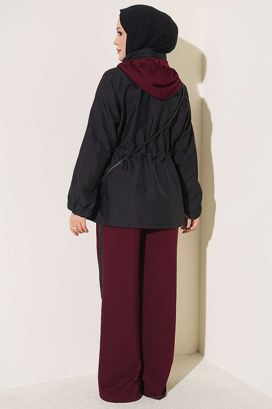 Bordeaux Hooded Collar Knit Set