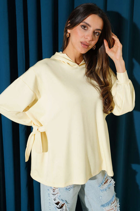 Sweat-shirt à capuche avec liens latéraux Jaune