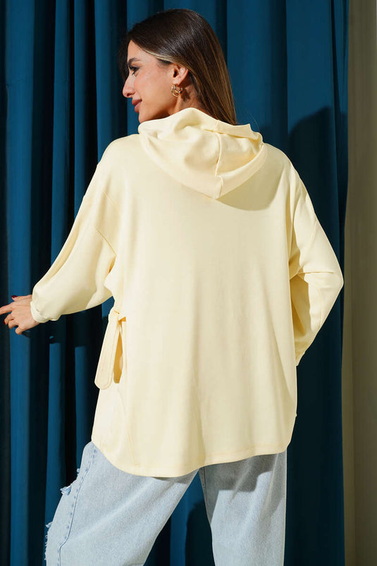 Kapüşonlu Yan Bağlamalı Sweatshirt Sarı