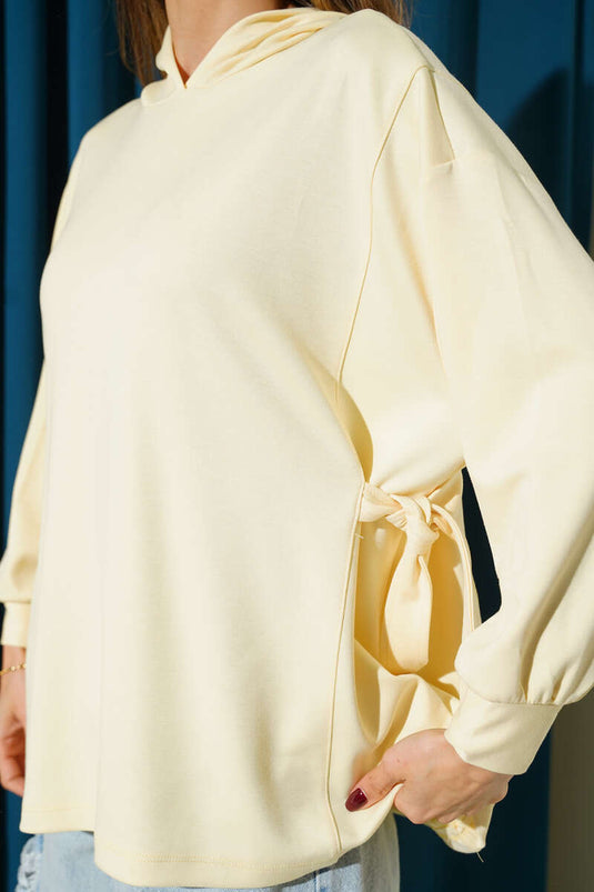 Sweat-shirt à capuche avec liens latéraux Jaune