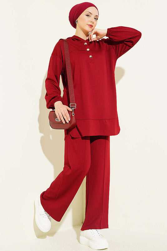 Ensemble double Loyşa bordeaux à demi-boutons avec capuche