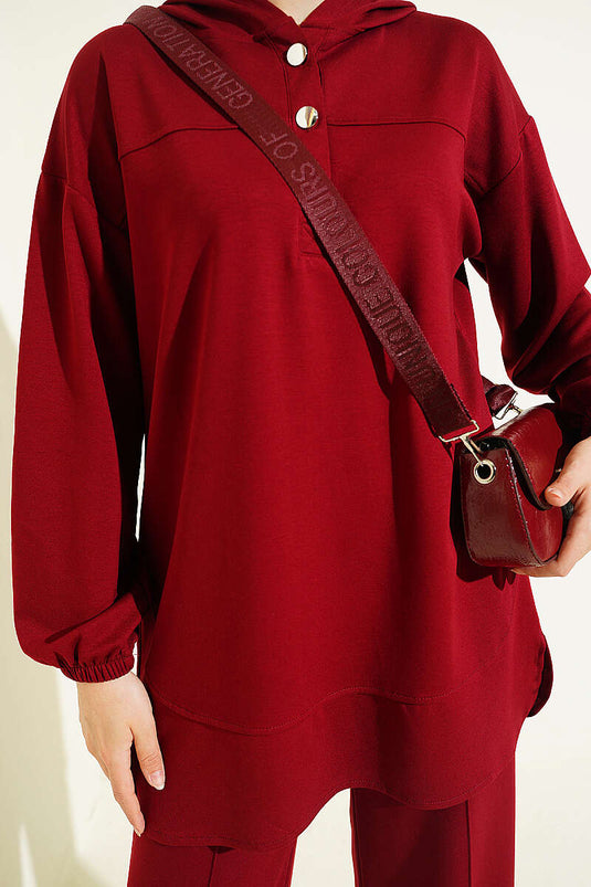 Ensemble double Loyşa bordeaux à demi-boutons avec capuche