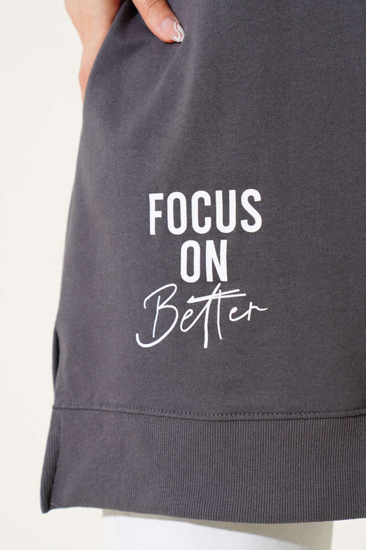 Tunique imprimée à demi-fermeture éclair avec capuche, couleur fumée