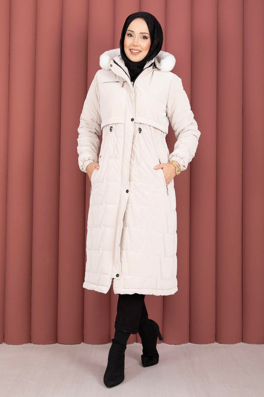 Nova Coat with Fur-Lined Hood and Zipper Stone