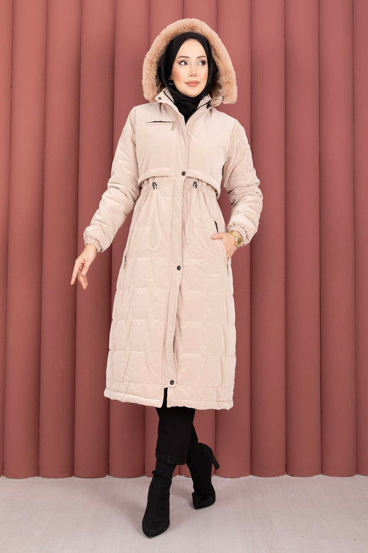 Nova Coat with Fur-Lined Hood and Zipper, Mink Color