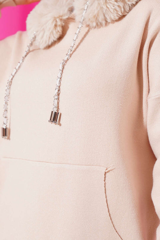 سترة محبوكة بغطاء رأس من الفرو Buscuvi