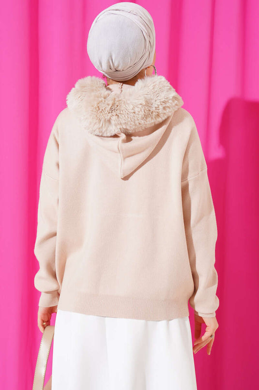 سترة محبوكة بغطاء رأس من الفرو Buscuvi