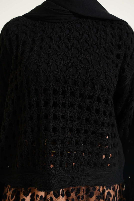 Kare Ajurlu Strickpullover Schwarz