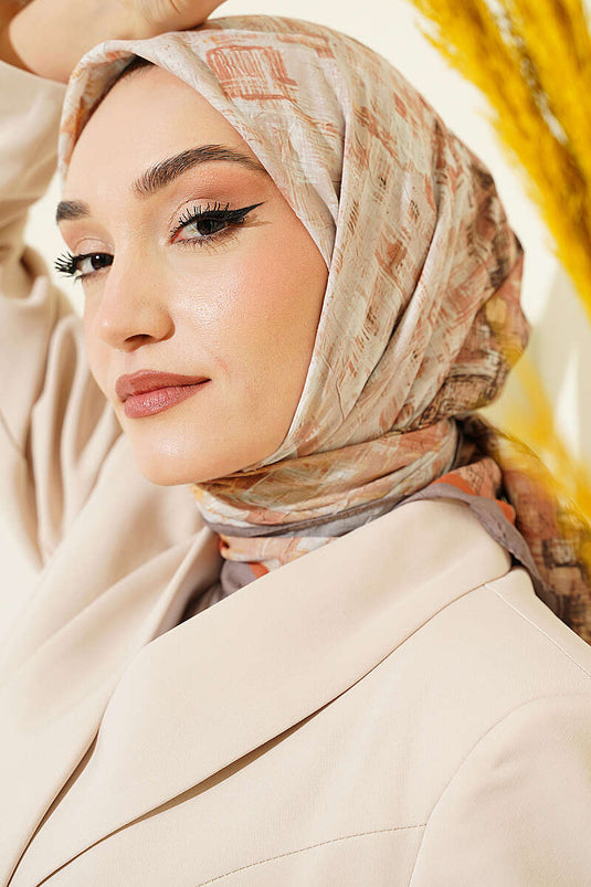 Beige Karierte Bambus-Schal
