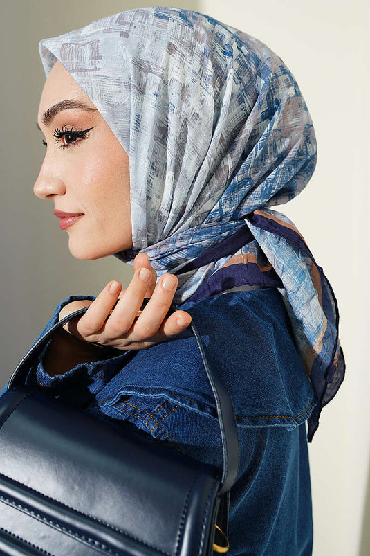Sciarpa In Bambù A Quadri Blu Navy