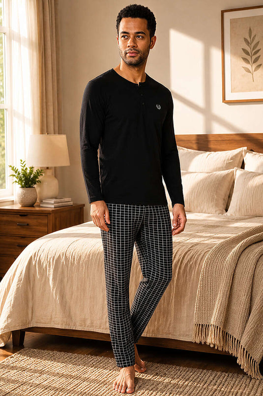 Ensemble pyjama homme à manches longues rayé noir
