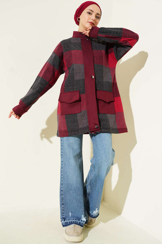 Kare Desen Garnili Kap Bordo