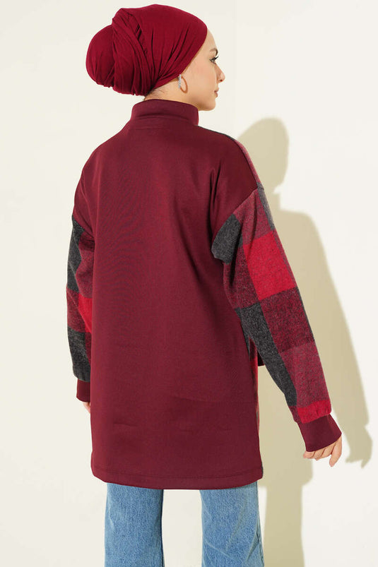 Kare Desen Garnili Kap Bordo