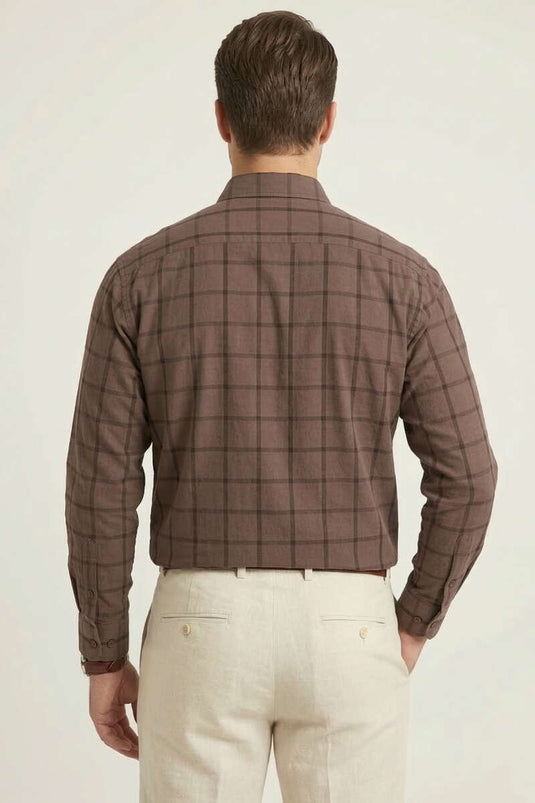 Men's Shirt with Square Pattern Brown
