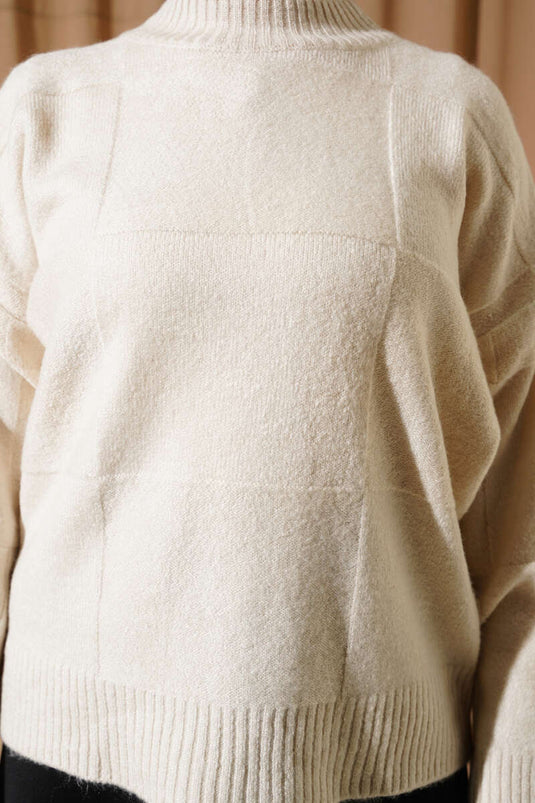 كنزة صوفية منقوشة، بيج