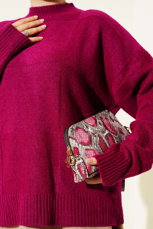 كنزة صوفية منقوشة، بنفسجي