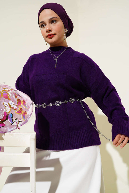 سترة تريكو منقوشة مربعة اللون أرجوانية