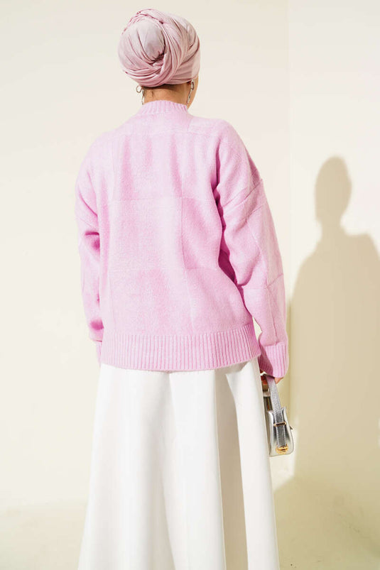 Rosa karierter Strickpullover