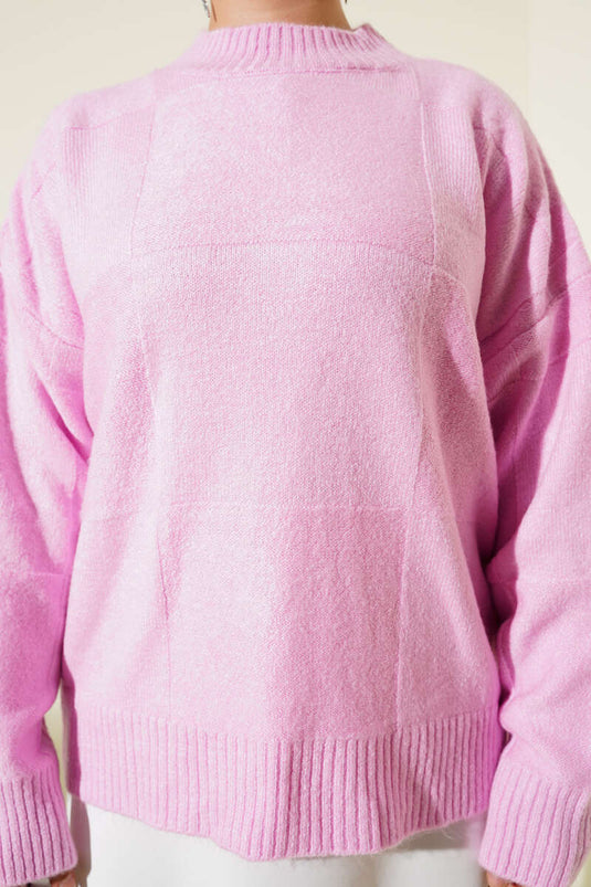 Rosa karierter Strickpullover