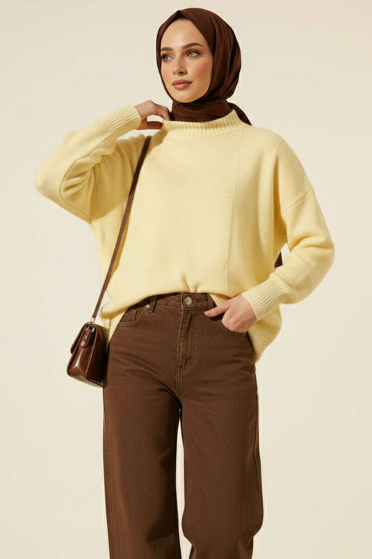 Pull en maille à carreaux jaune