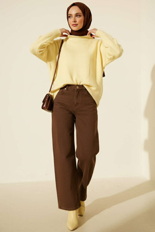 Pull en maille à carreaux jaune