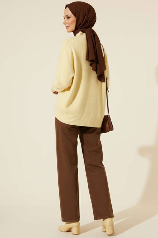 Pull en maille à carreaux jaune