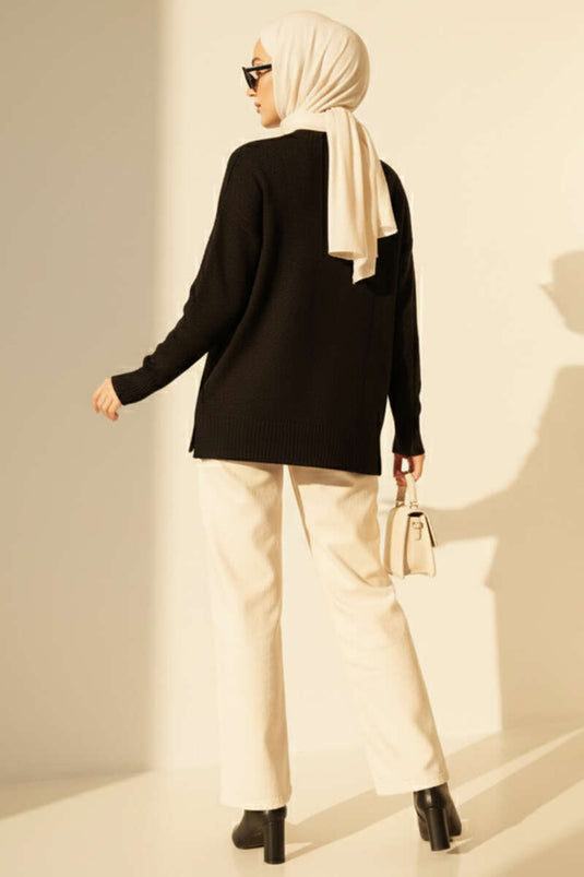 Kare Desenli Triko Kazak Siyah