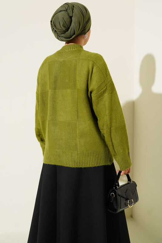 Plaid Knit Sweater, Olive Green