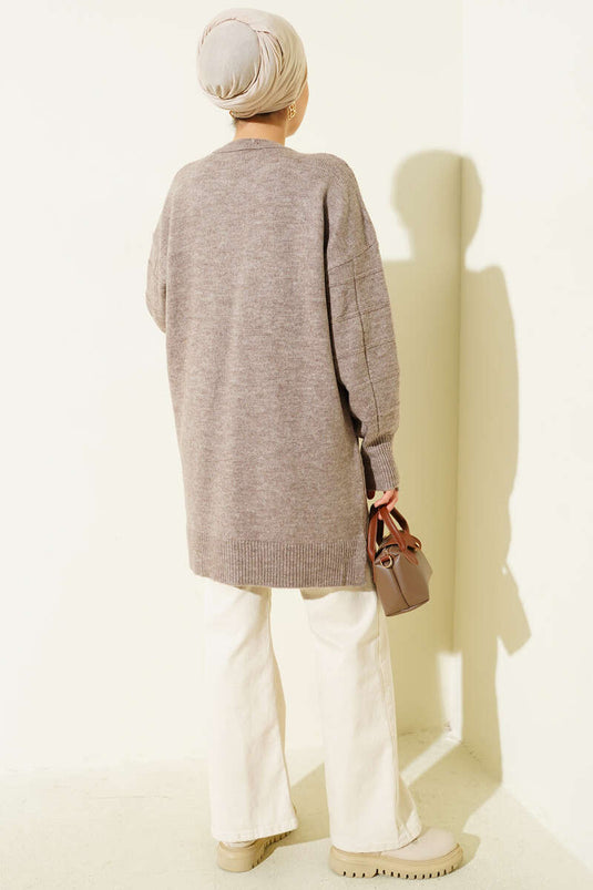 Square Patterned Soft Knit Tunic Mink