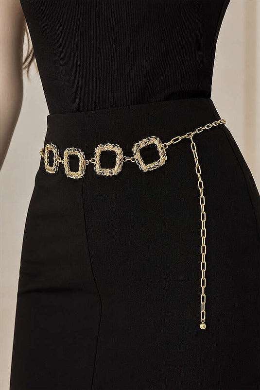 Ceinture À Chaîne Dorée À Motif Carré