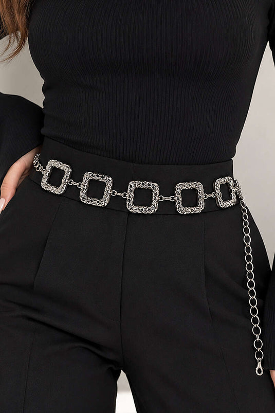 Ceinture À Chaîne Argentée À Motif Carré