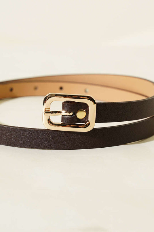 Ceinture fine marron foncé à boucle carrée dorée