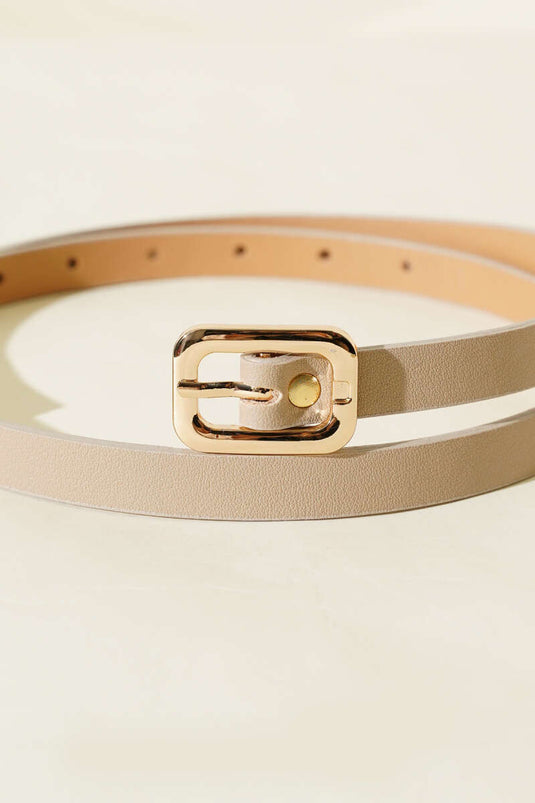 Kare Gold Buckle Thin Belt Beige