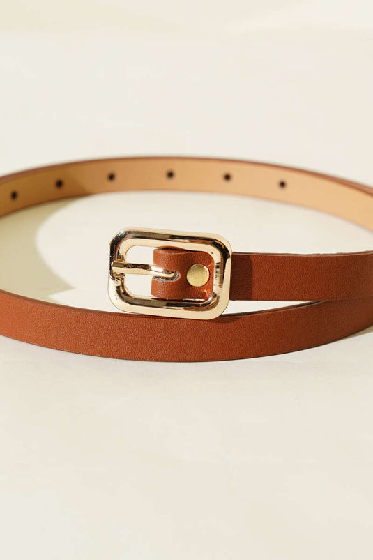 Ceinture fine couleur fauve avec boucle carrée dorée