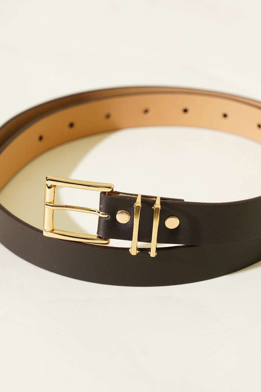 Kare Dünner Schnallen-Gürtel in Dunkelbraun