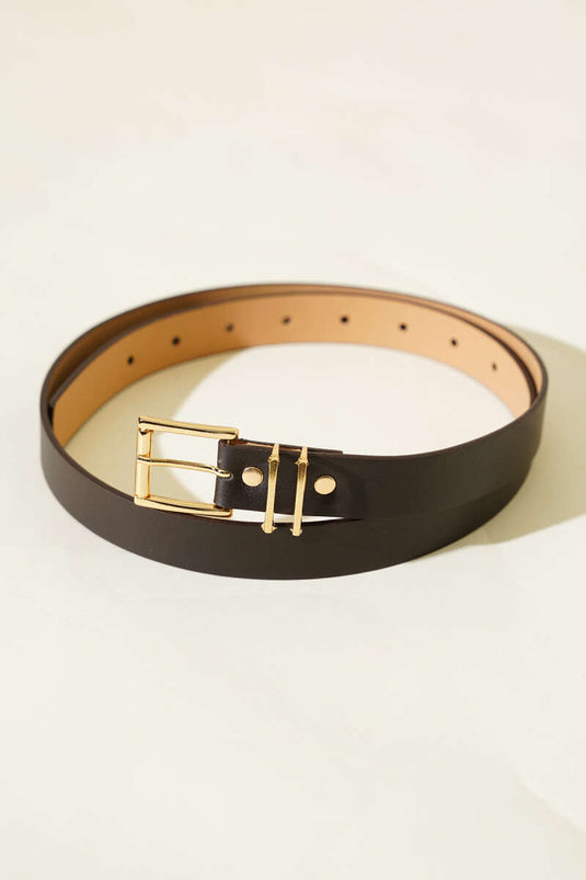 Kare Dünner Schnallen-Gürtel in Dunkelbraun