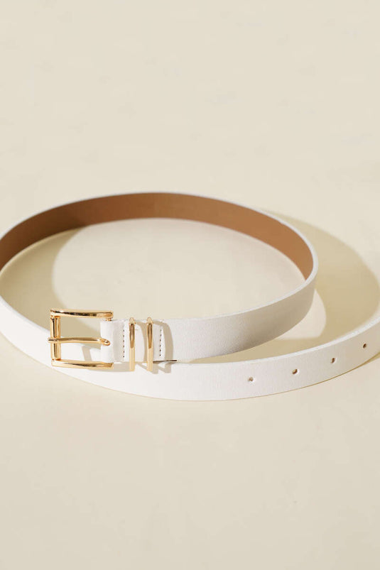 Ceinture à boucle fine carrée blanche