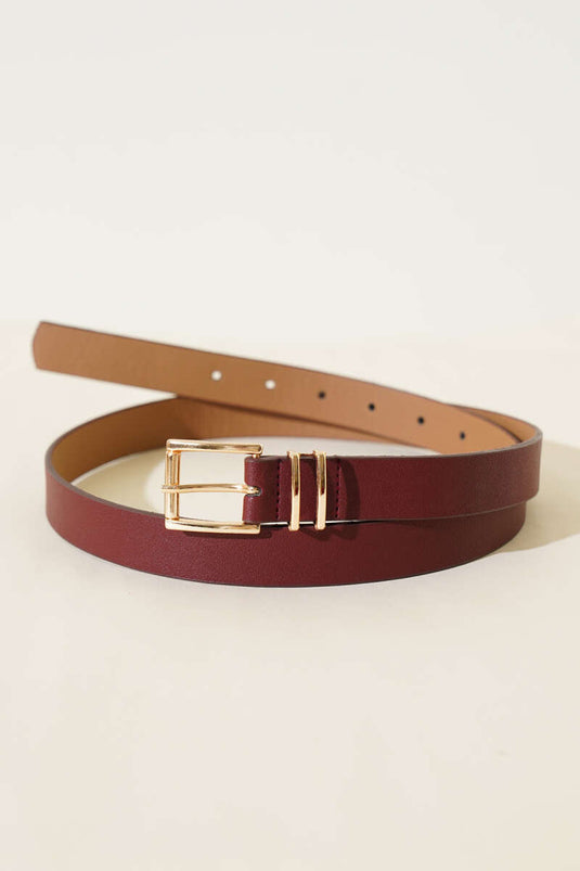 Ceinture à boucle fine carrée rouge bordeaux