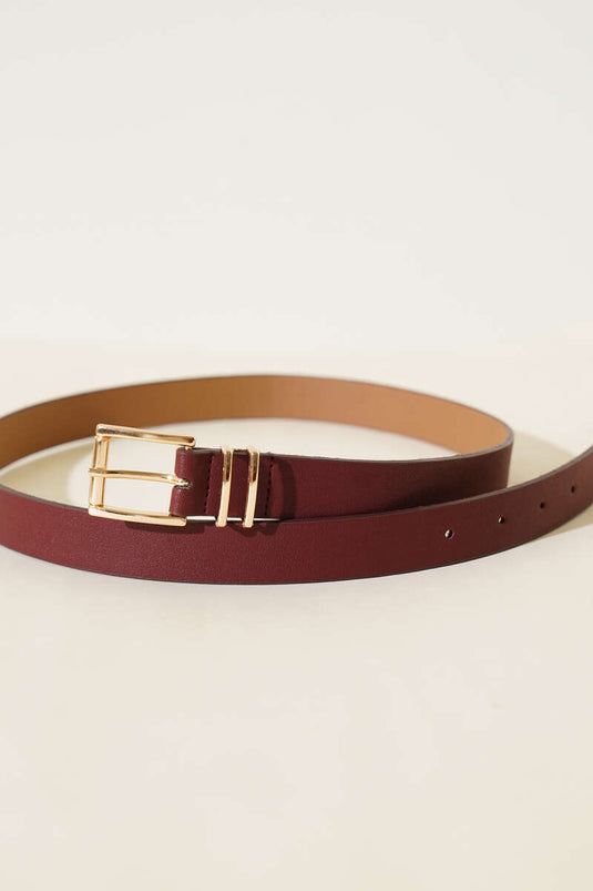 Ceinture à boucle fine carrée rouge bordeaux